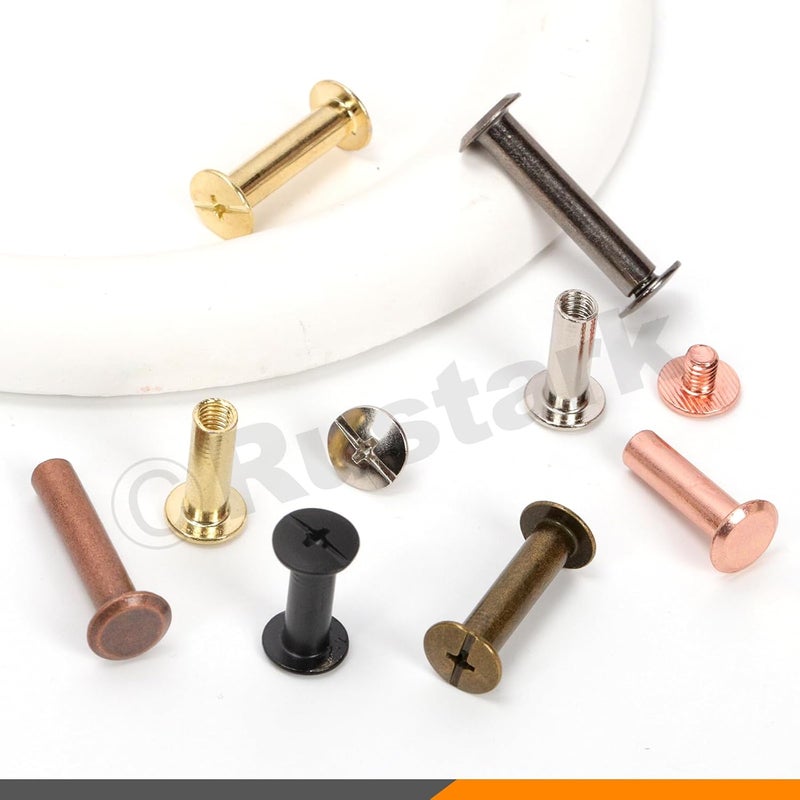 Rustark 142Pcs 4 Sizes Bronze Chicago Screws Leather Rivets Assortment Kit with Setting Tools M5 Assorted Screws Rivets Metal Chicago Binding Screw for Leather Craft Belts Bags - Image 5
